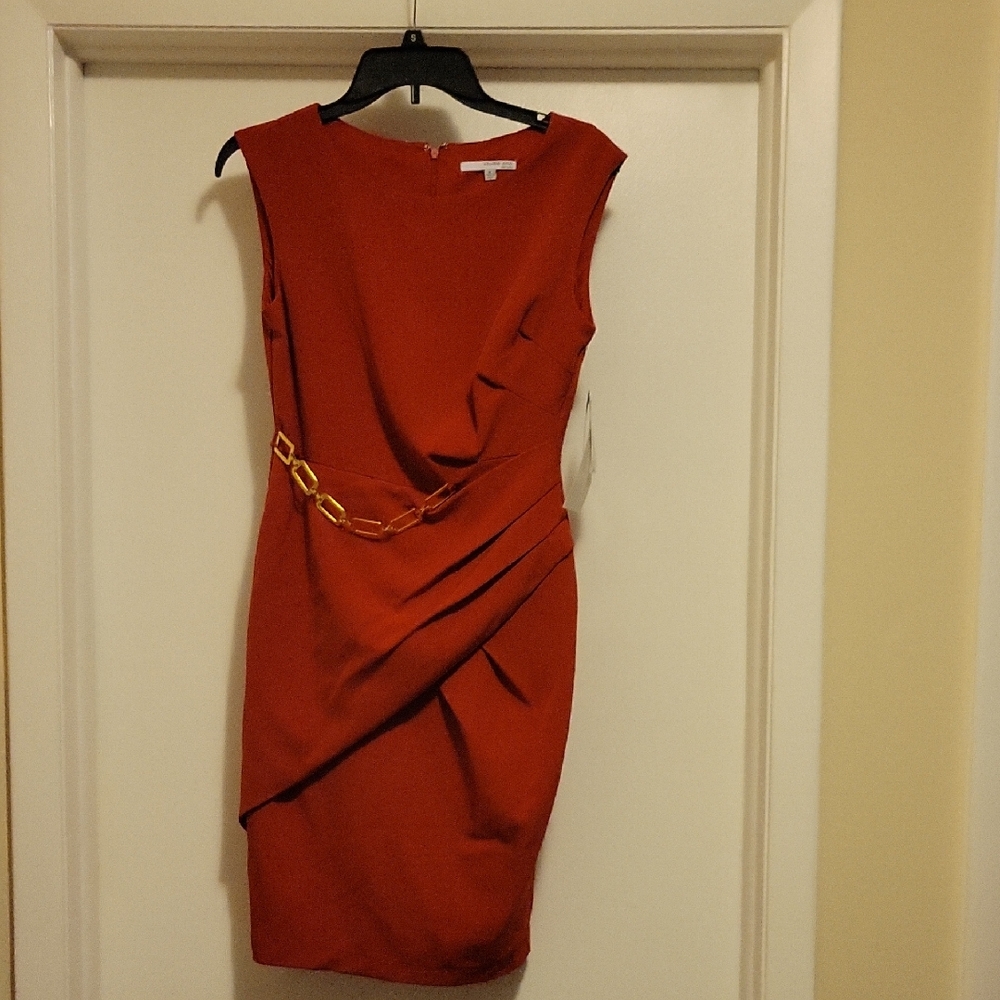 NWT: Studio One New York Rust Sleeveless Dress With Chain Detail